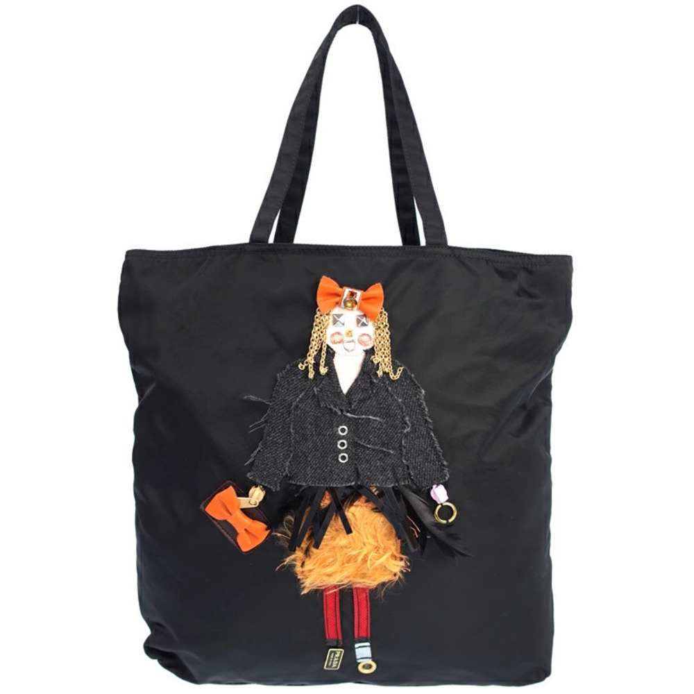 Prada Tessuto Robot Tote motif leather embellishments Black